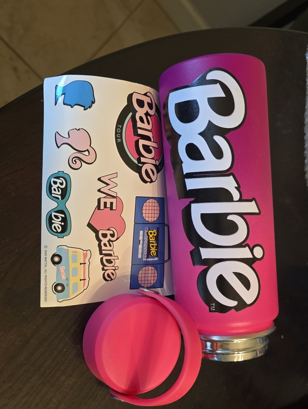 Barbie Hot Pink Tumbler with White Logo and Sticker Sheet
